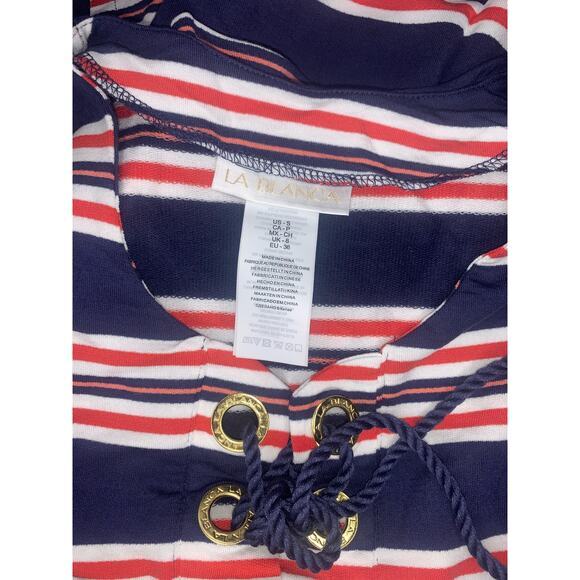 LA BLANCA Sailor Stripe Lace Up V-Neck Tunic ‎ Size Small - Picture 6 of 10